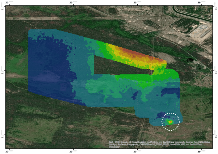 Map of the radiation levels of area around Chernobyl including unexpected hotspot. Credit: NCNR/ University of Bristol