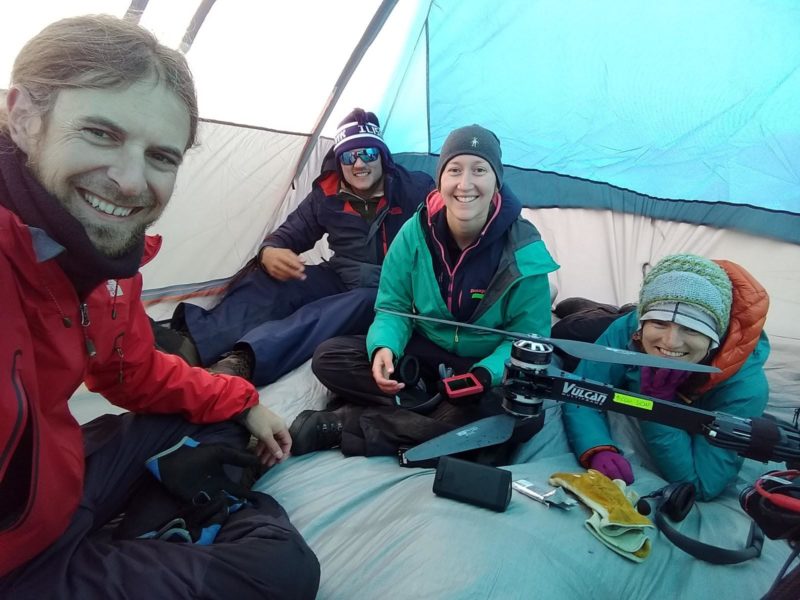 Taking shelter in the tent 