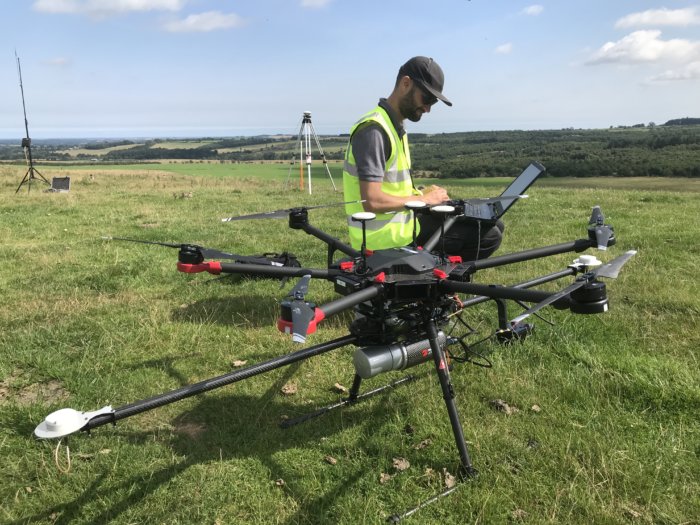 Routescene team collecting UAV LiDAR data
