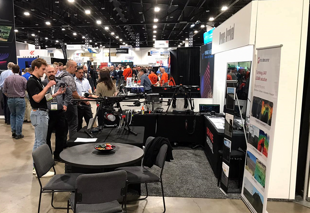 Busy Drone Arrival booth at AUVSI Xponential 2023, Denver, USA, May 2023