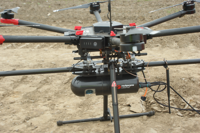 Image of Routescene's UAV LiDAR System on a drone during the feasibility project in Scotland.