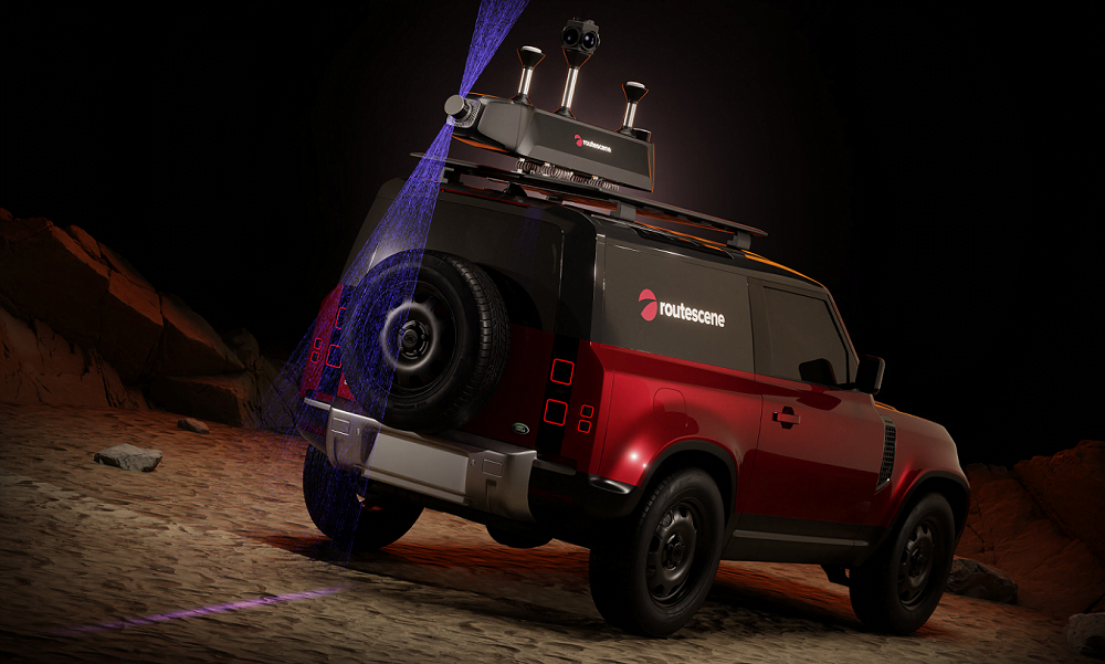 Image of Routescene's Mobile Mapping System mounted on a 4 wheel drive vehicle.